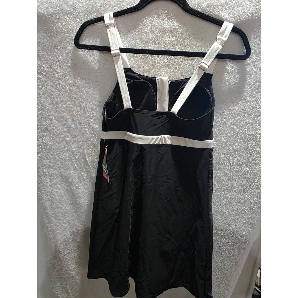 Lands' End Women Black White Colorblock Zip Front Swim Dress XL 18 NEW One Piece - Picture 2 of 6